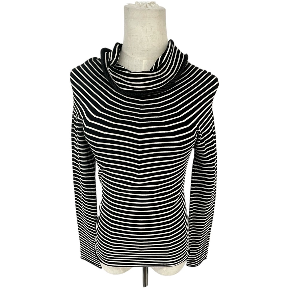 Giorgio Armani Black White Striped Cowl Neck Long Sleeve Top Shirt Womens M